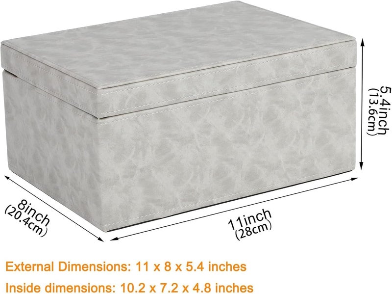 HofferRuffer Faux Leather Decorative Box, Large Wooden Structure Keepsake Box Accessory Organizer Jewelry Organizer with Hinged Lid, Storage Container for Home or Office (Grey) - Image 2